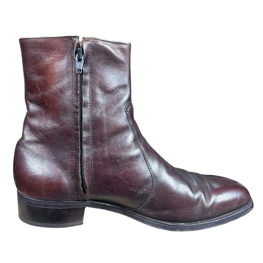 Vintage Florsheim Imperial Mens Brown Leather Zip Boots Size 11 D